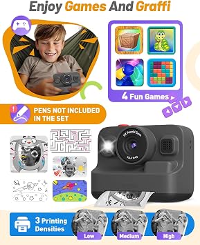 Yehtta Kids Camera Instant Print, Christmas Birthday Gift for 3-15 Years Old Boys Girls, 24 Inch Screen 1080P Kids Digital Camera Toy for 3 4 5 6 7 8 9 10, 3 Roll Printing Paper with 32G Card