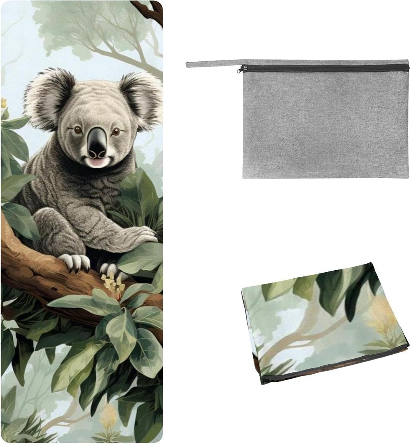 Yoga Towel, Koala Flowers Pattern Non Slip Sweat Absorbent Hot Yoga Mat Towel for Hot Yoga, Pilates and Fitness - 72.8" x 26.8"
