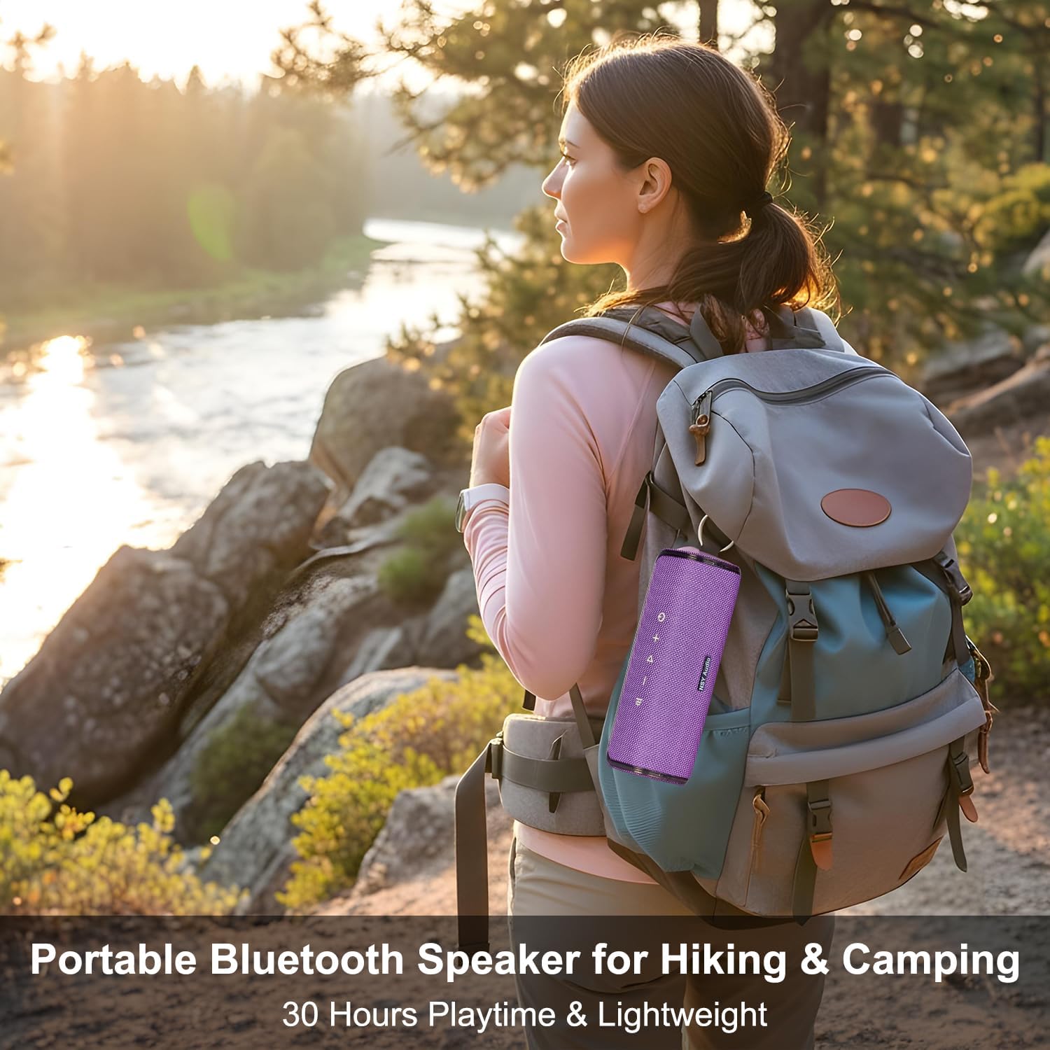 Portable Bluetooth Speaker, IPX7 Waterproof Wireless Outdoor Speaker, 25 Hours Playtime, Bass Boosted, LED Lights, TWS Pairing for Beach, Pool, Shower, Gift, Purple - Image 4