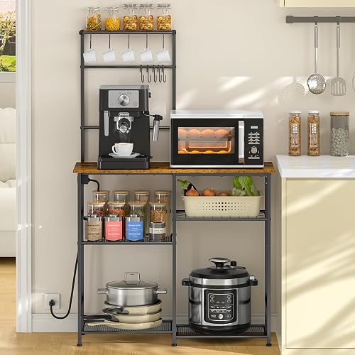 3IngSeagulls Bakers Rack with Power Outlet, Rustic Brown