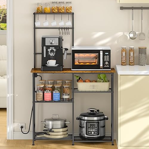 3IngSeagulls Bakers Rack with Power Outlet, Kitchen Microwave Stand with