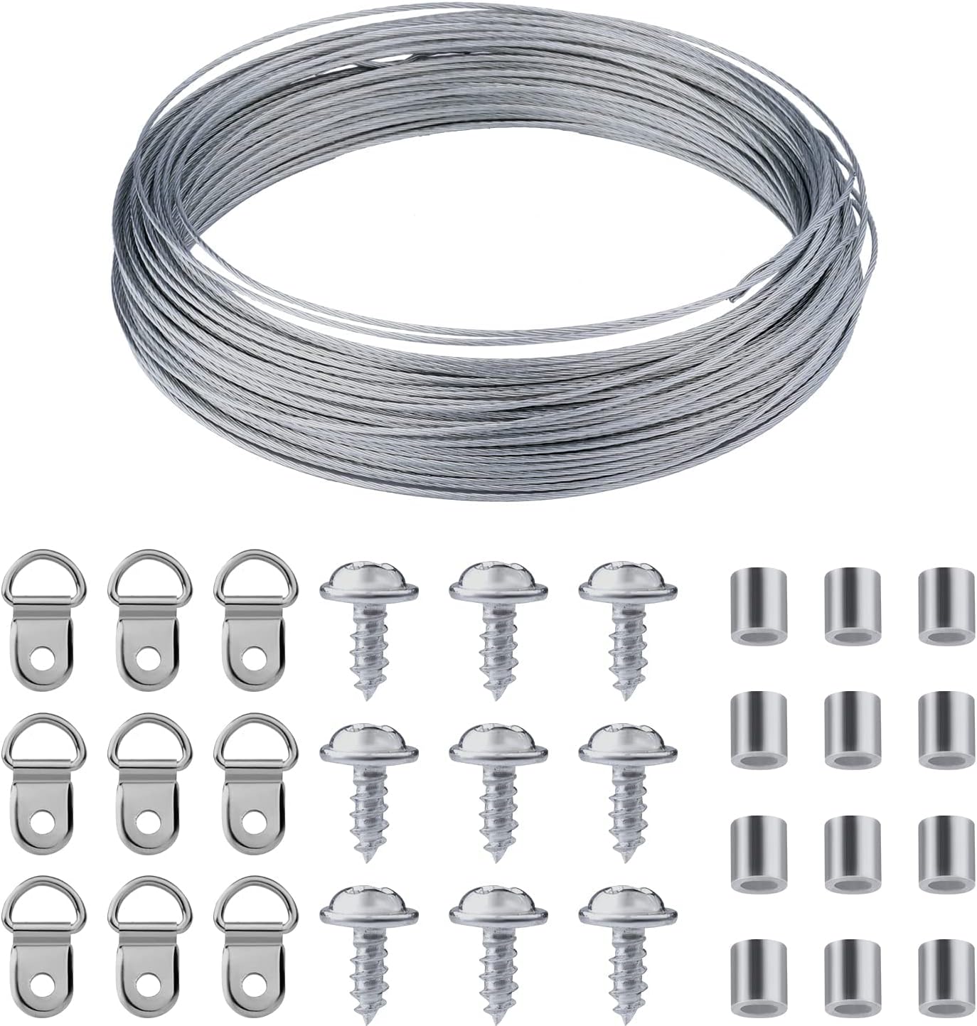 Picture Hanging Wire Kit, Wall Hooks for Hanging Pictures with Wire Screw D Ring Loop Sleeves, for Picture Frame Mirror Art