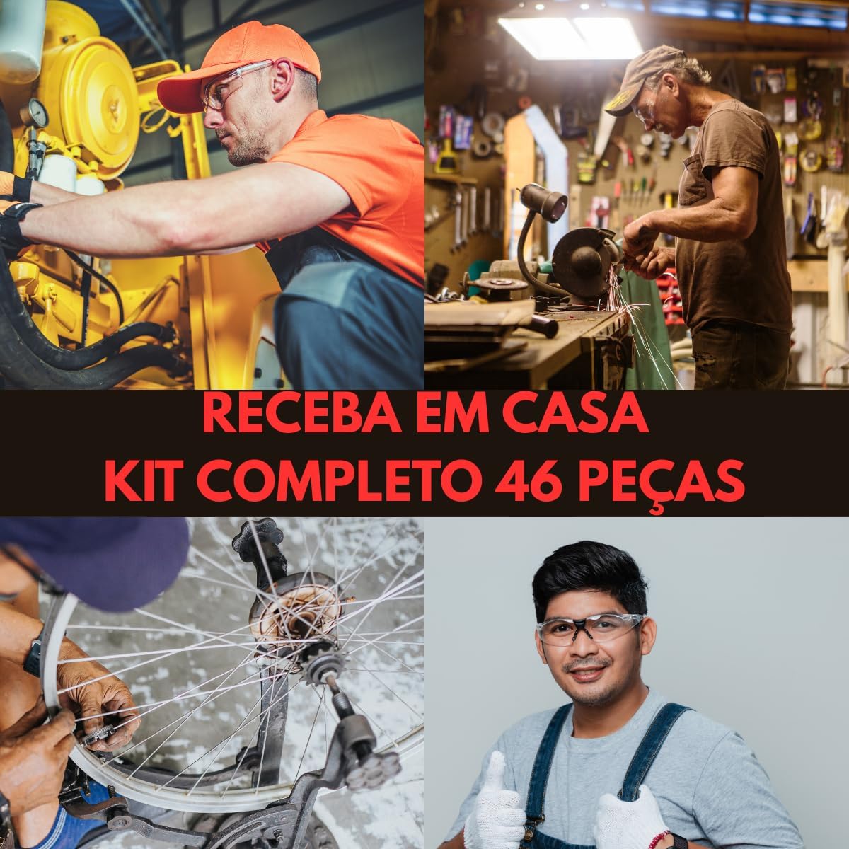 Kit de Ferramentas Profissional com 46 Peças, Maleta Vermelha Compacta, Soquetes, Bits, Chaves Allen, Catraca 1/4", 24x24x5cm Kit de Ferramentas Profissional com 46 Peças, Maleta Vermelha Compacta, Soquetes, Bits, Chaves Allen, Catraca 1/4", 24x24x5cm