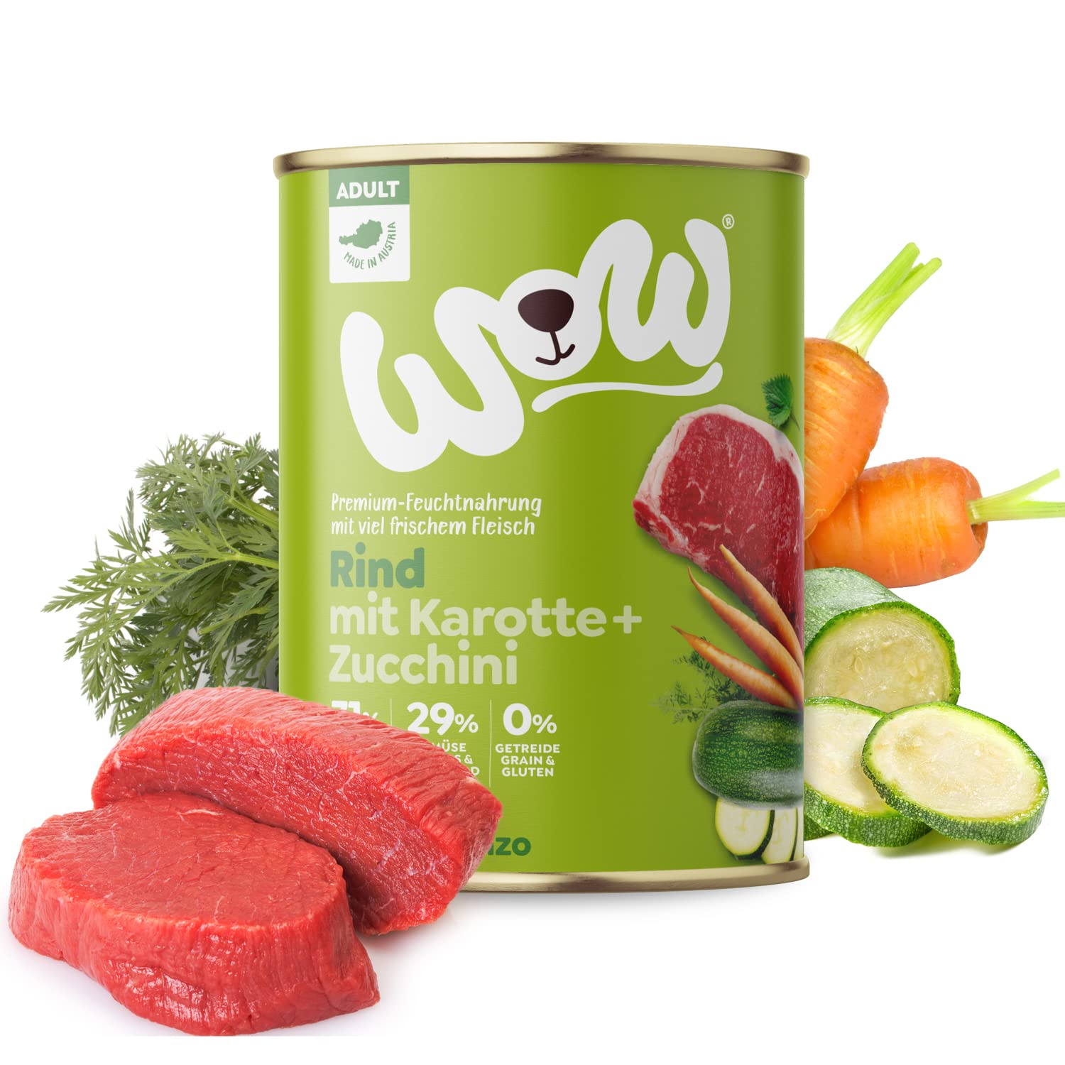 WOW Hundefutter nass Adult mit Rind, 6X 400g I reichhaltiges Nassfutter fr  ausgewachsene Hunde Aller Rassen I Beste Qualitt mit viel Fleisch, Karotte  & Zucchini I hohe Akzeptanz & Vertrglichkeit : Amazon.de: