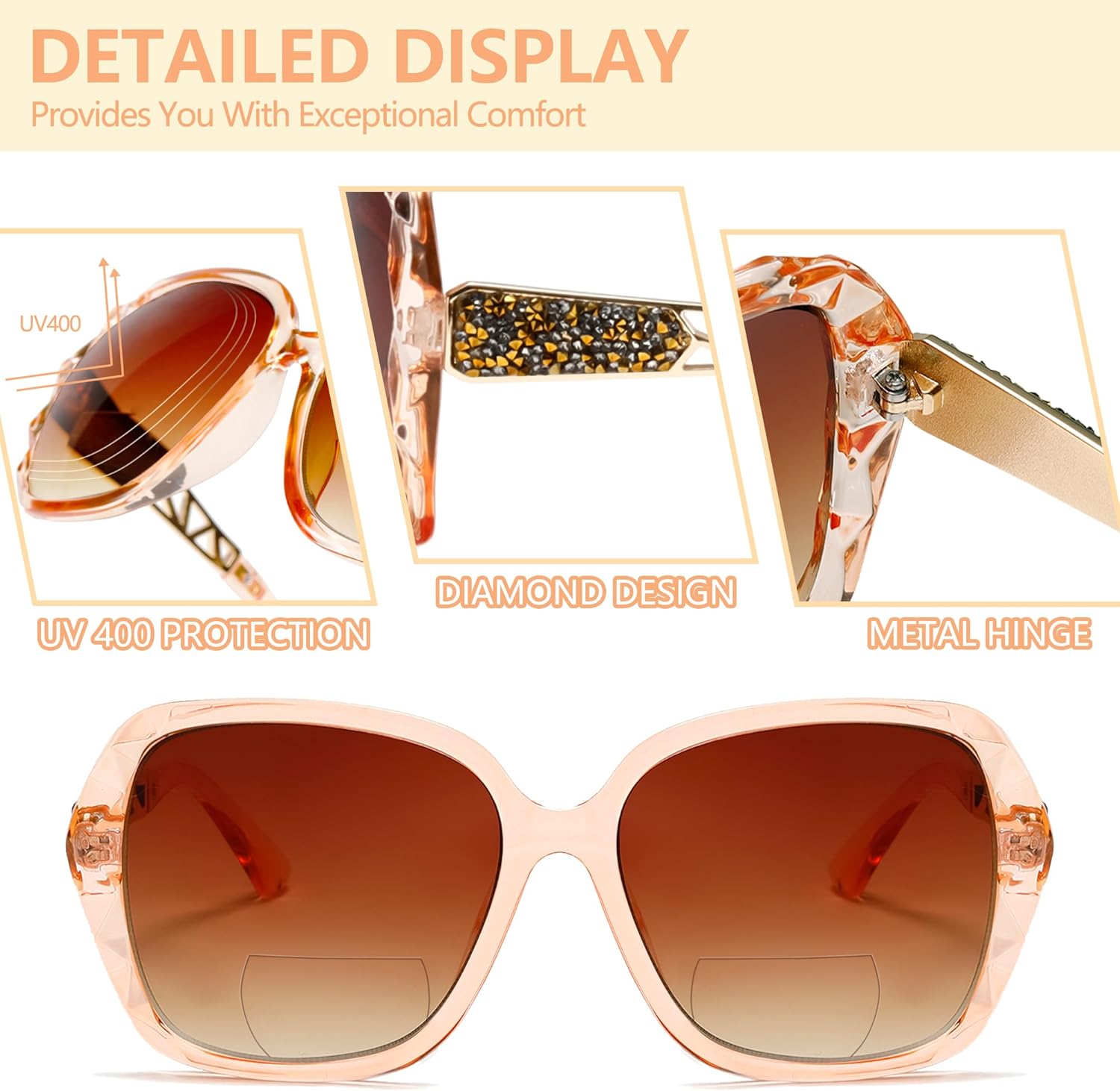 Oversized Bifocal Sunglasses For Women Classic Reading Sunglasses 3 Pack UV400 Sun Readers Glasses Metal Spring - Image 3