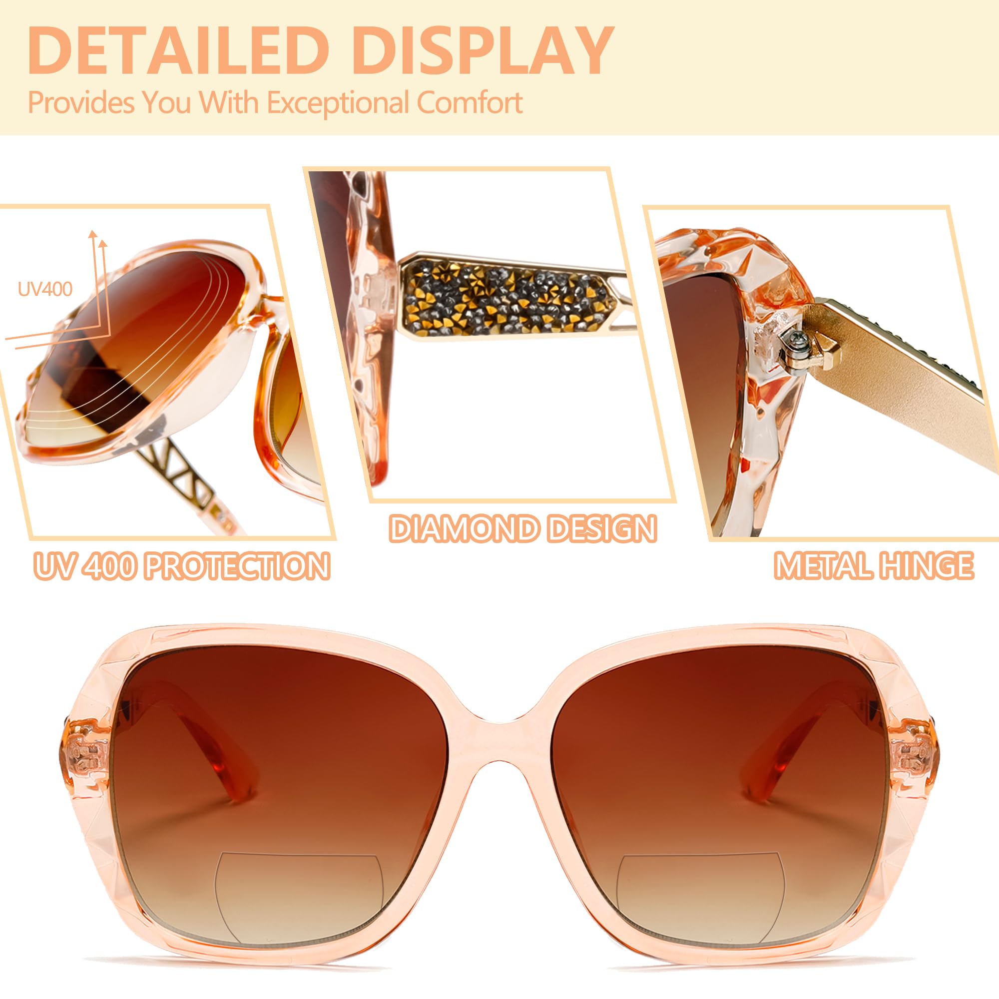 Übergroße bifokale Sonnenbrille für Damen, klassische Lesebrille, 3er-Pack, UV400, Lesebrille, Metallfeder