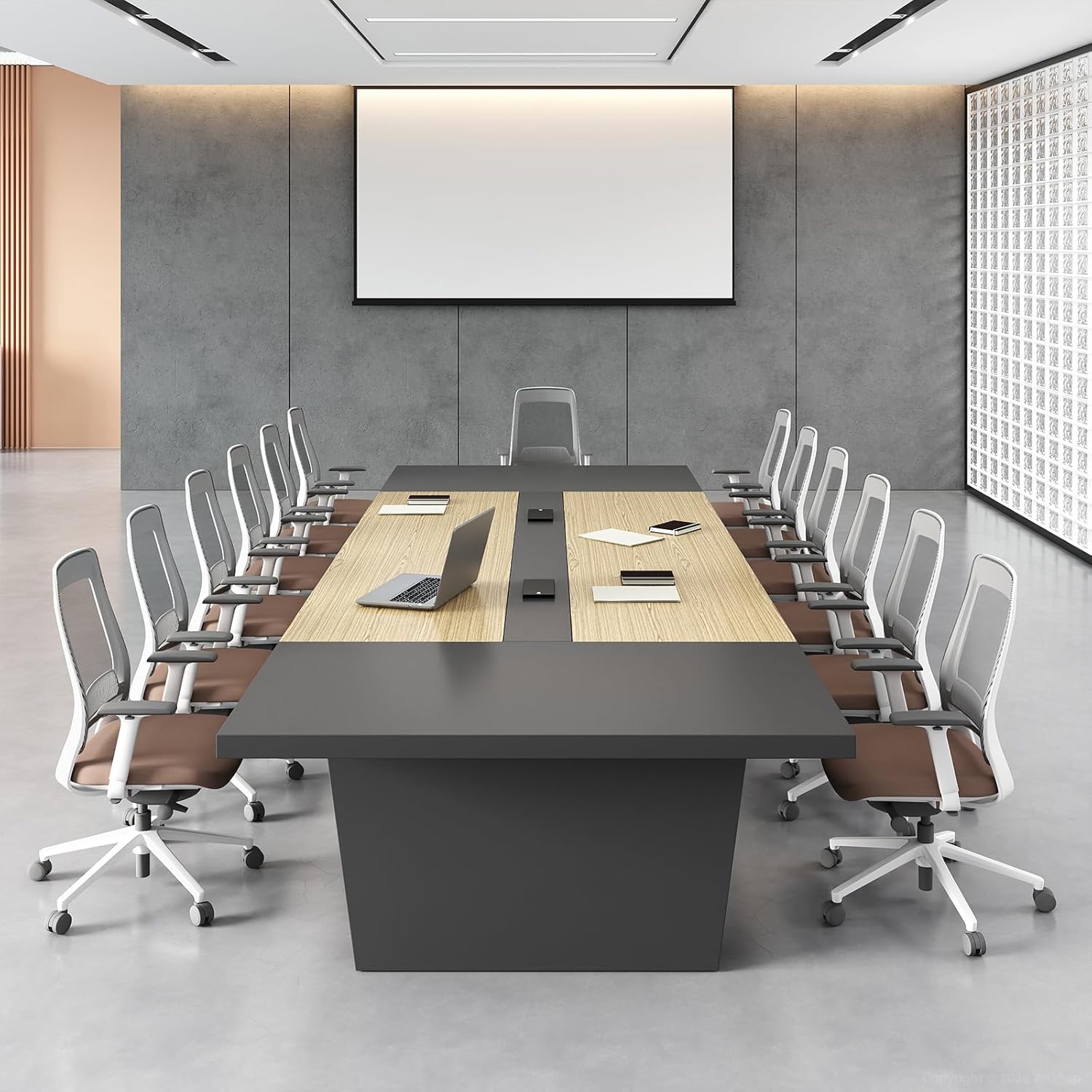 10FT Conference Table, Large Meeting Podcast Table for 10 People, Business Style Training Table with Charging Stations & 2" Thickened TableTop for Office Conference (Black & Gray, 118"L * 51"W * 30"H)