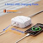 Surge Protector Power Strip, 8 Outlets with 4 USB Ports(2 USB C), 4-Sided 1050J Outlet Extender with 5FT Flat Extension Cord for Travel, Home, School, College Dorm Room Essentials