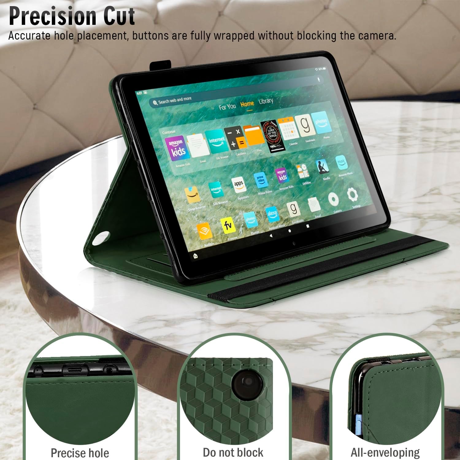 Premium Leather Folio Case for DM 10 Tablets (13th/11th Gen, 2025/2023/2021) - Auto Wake/Sleep, Multi-Angle Stand, Card Slots & Military-Grade Protection(Green)