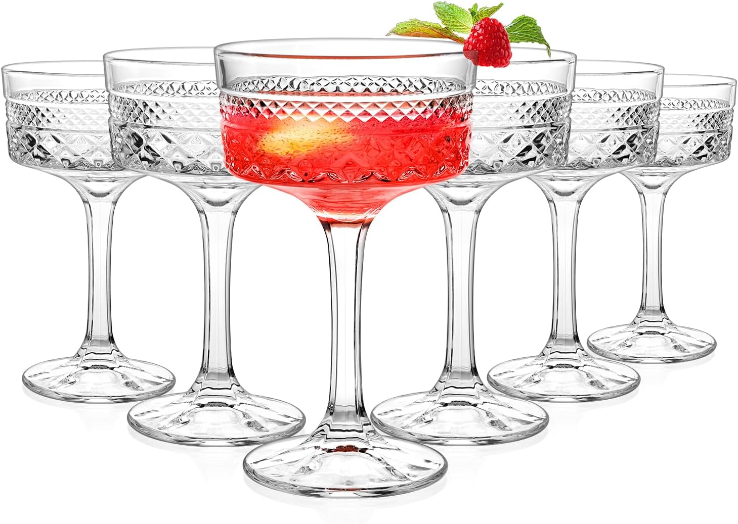 Coupe Glasses Set Of 6,Hand-blow10 Oz Vintage Cocktail Glasses,Ribbed Martini Glasses For Espresso Martini, Champagne,Cosmopolitan,Manhattan,Cocktail Party,Cocktail Glassware Set