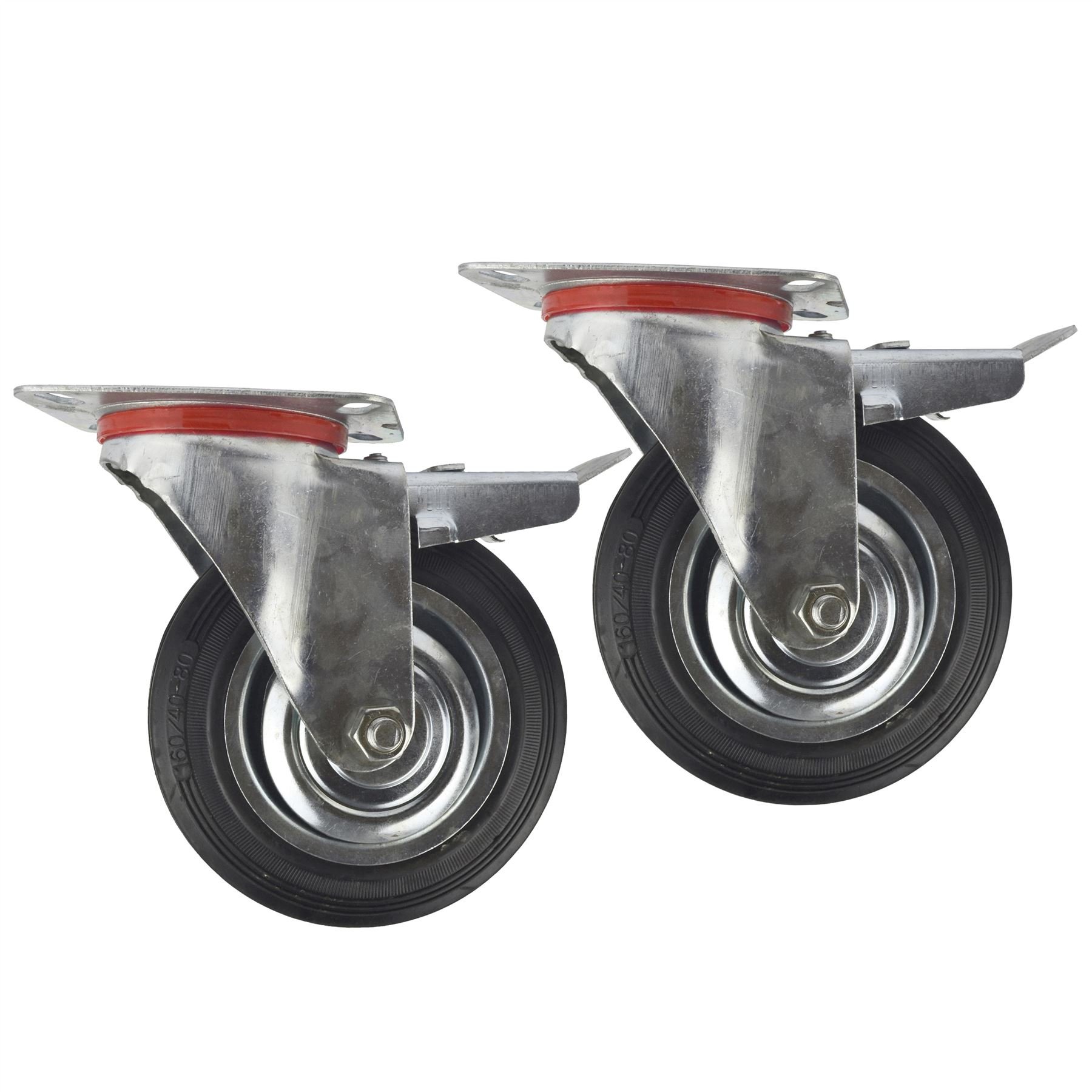 6" (150mm) Rubber Swivel with Brake Castor Wheels Trolley Caster (2 Pack) CST011