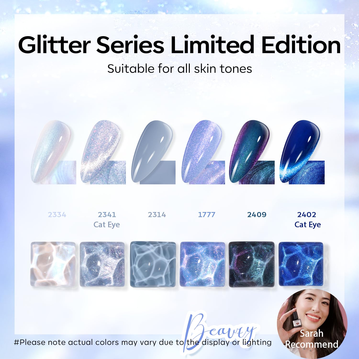 modelones Gel Nail Polish Set, 6 Colors Summer Icy Blue Collection Glitter Gel Polish Galaxy White Dark Blue 9D Cat Eye Nail Polish with Magnet Soak Off Led Nail Art Kit Salon DIY Gift