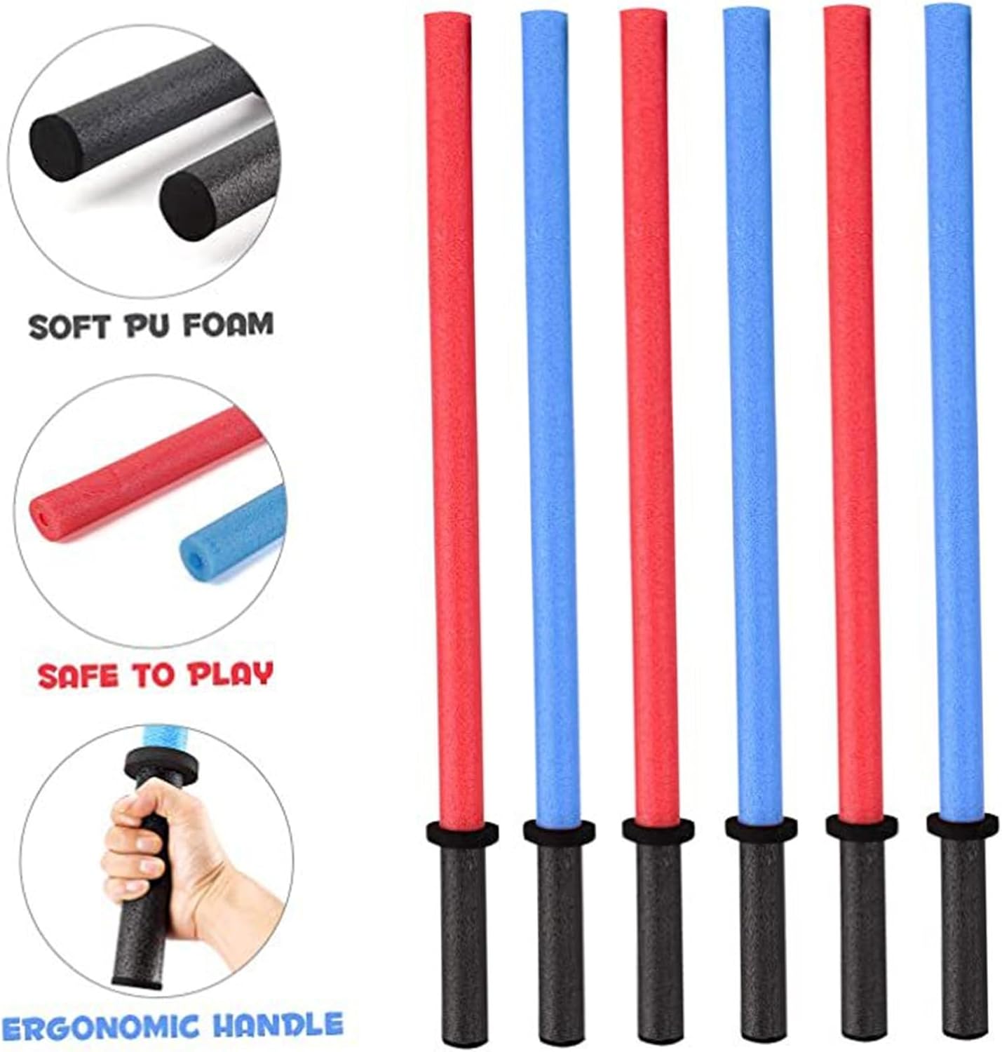 Pool Noodles Portable Swim Noodles Foam with Ergonomic Handle 6Pcs DIY Foam Light Swords Toys for Swimming Floating Outdoor Craft Projects COSTUME_HEADWEAR..