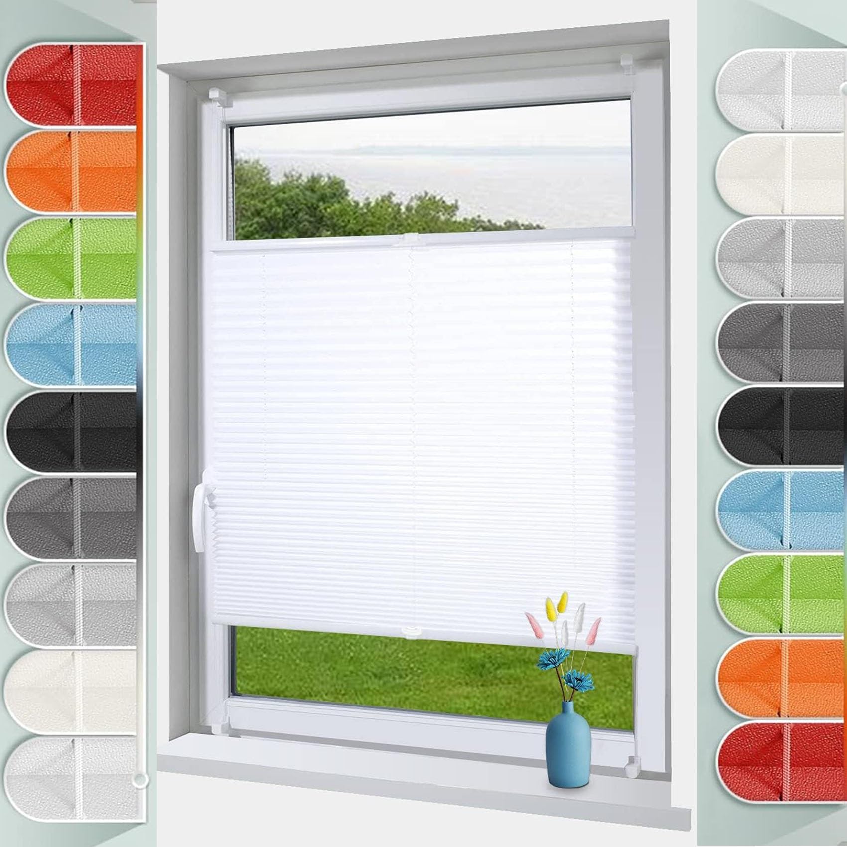 Store plissé blanc 90x210 cm avec fixation Klemmfix sans perçage pour fenêtre