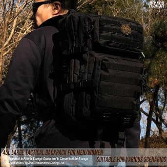 Black Tactical Backpack Military Backpack Molle Backpack, Black, 40L, Laptop