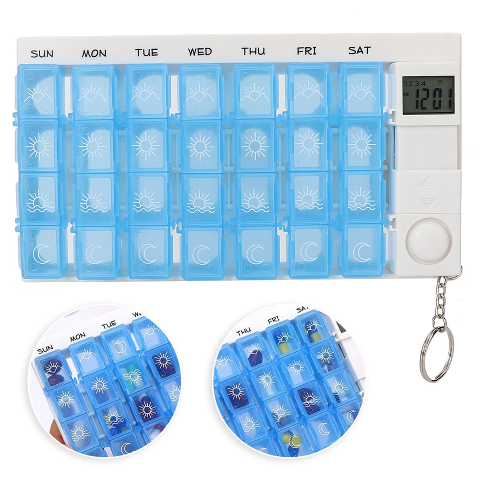 Brrnoo Dispenser automatico di pillole con promemoria elettronico, contenitore per medicinali per 7 giorni, blu