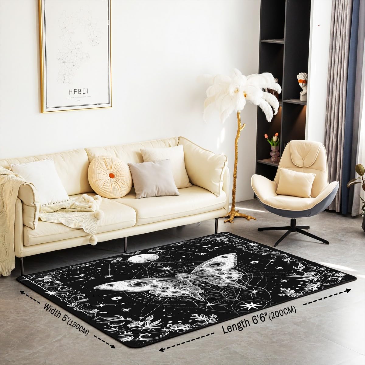 Homemissing Tapis de salon motif soleil et lune - 100 x 150 cm - Style bohème - Pour enfants et adultes - Motif galaxie - Astrologie - Tapis décoratif d'intérieur