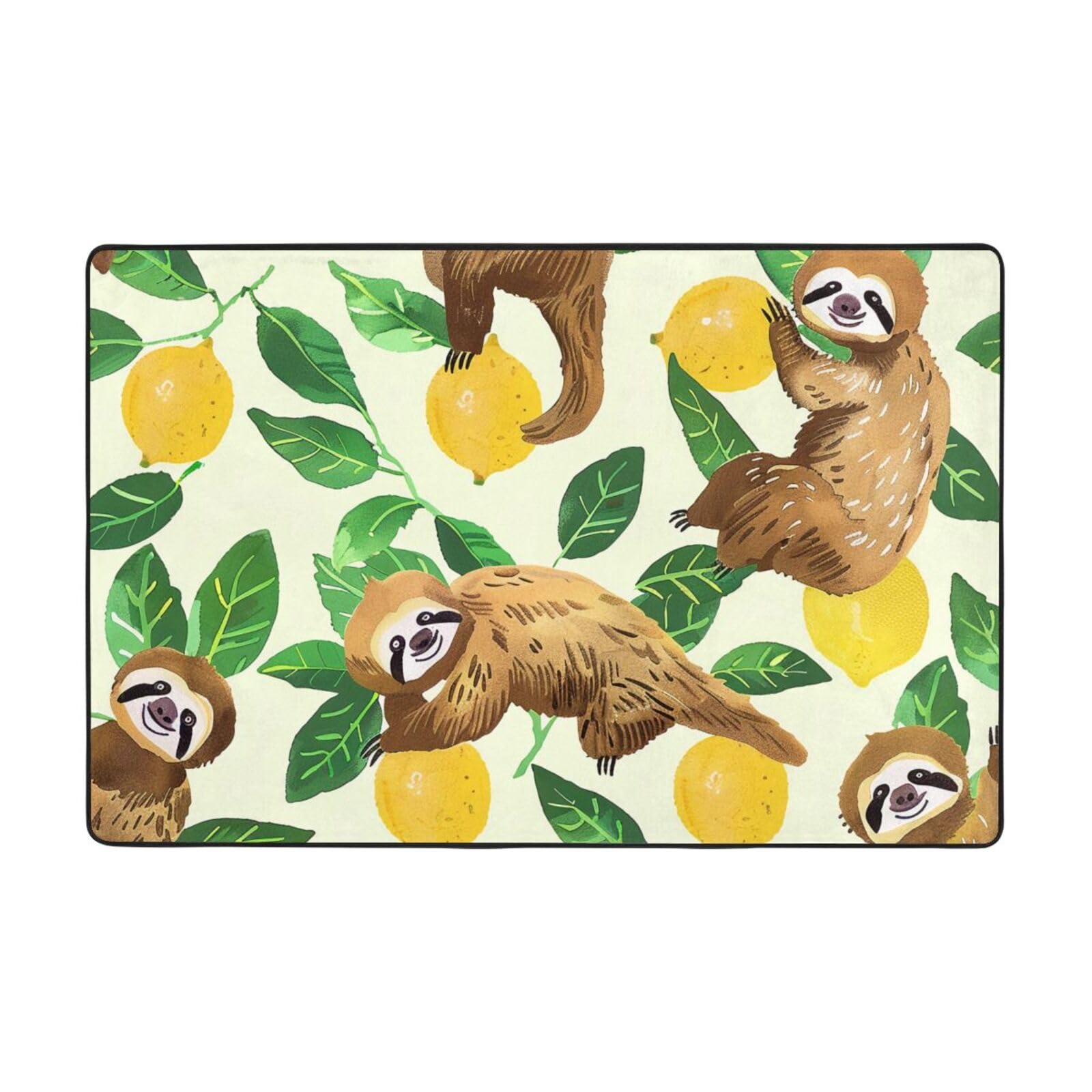 Tapis imprimé paresseux mignons en flanelle 183 x 122 cm lavable pour salon et chambre