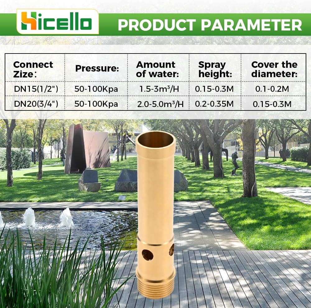 4 PCS Brass Bubbling Fountain Nozzle G1/2 Female & G3/4 Male Thread, Sparkling Water Spray Head for Ponds, Gardens, Fountains Bring Beautiful 0.6-1FT Columnar Water Cluster Shape Visual Effect