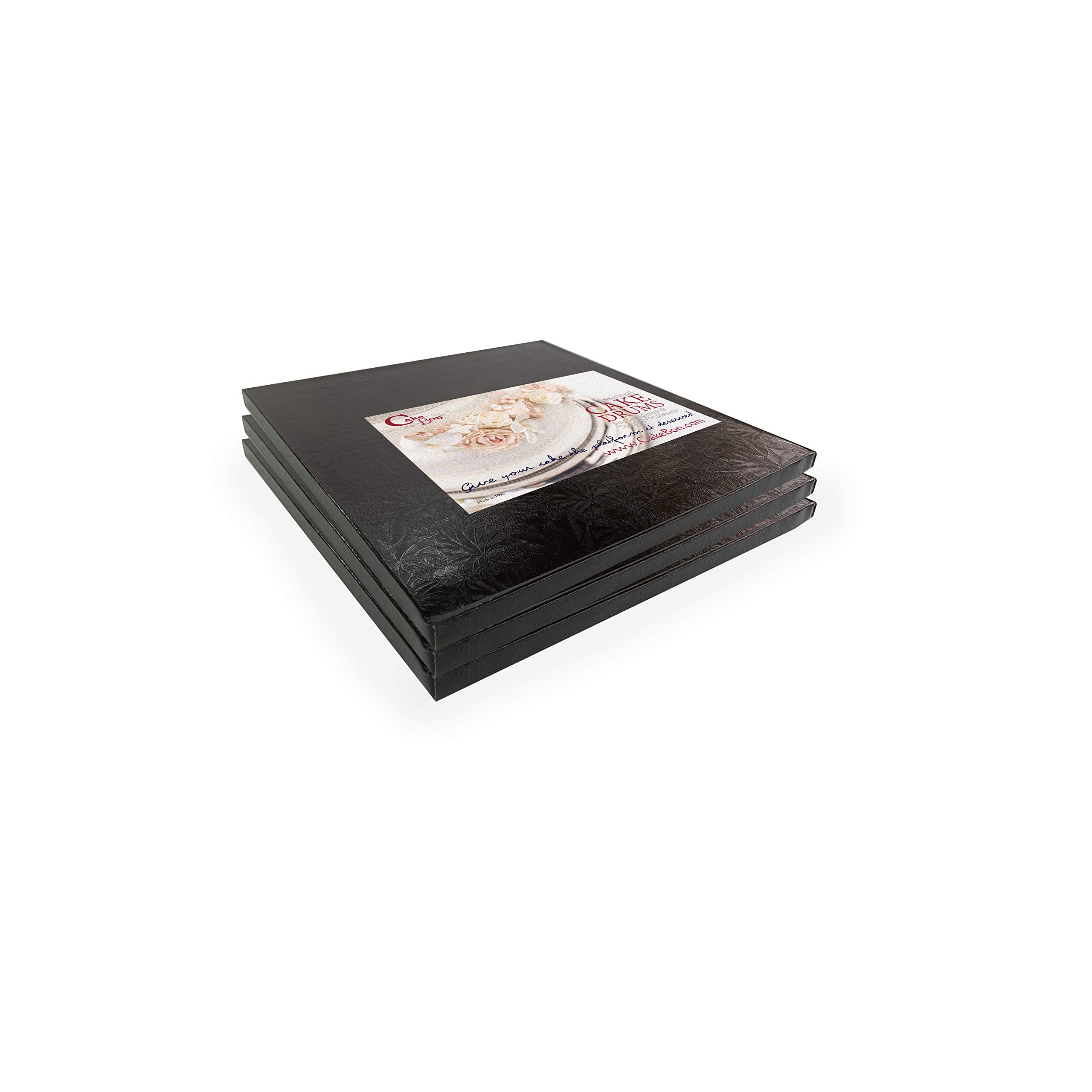 Cakebon Black Square Cake Boards 8 Inch - 1/2 inch thick Cake Board (aka Cake Drum), Sturdy Cake Base, Ideal for 6 Inch Cake, Fully Wrapped Square Cake Drum Greaseproof (Pack of 3 Square Cake Boards)