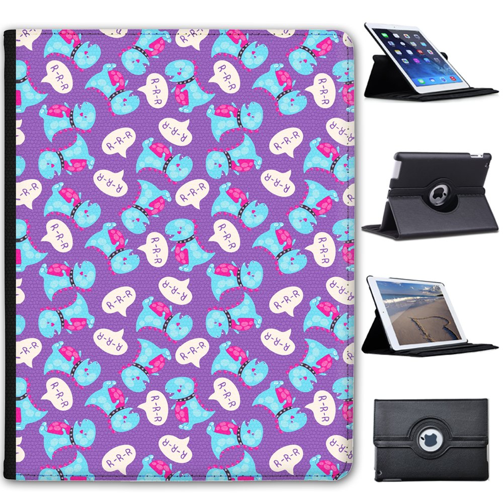 Fancy A Snuggle Cute Blue & Pink Dinosaur Heart Cheeks Faux Leather Case Cover/Folio for the Apple iPad 2, iPad 3 & iPad 4 (with Retina Display)