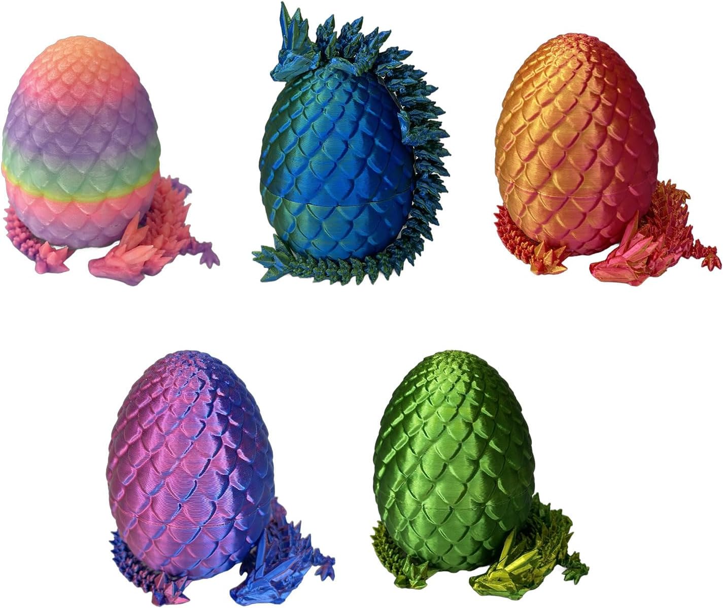 5PCS Mini 3D Printed Egg with Dragon Inside with Luminous Rainbow Colors Set Mystery Articulated Crystal Dragon Egg Home Office Decor Executive Desk.