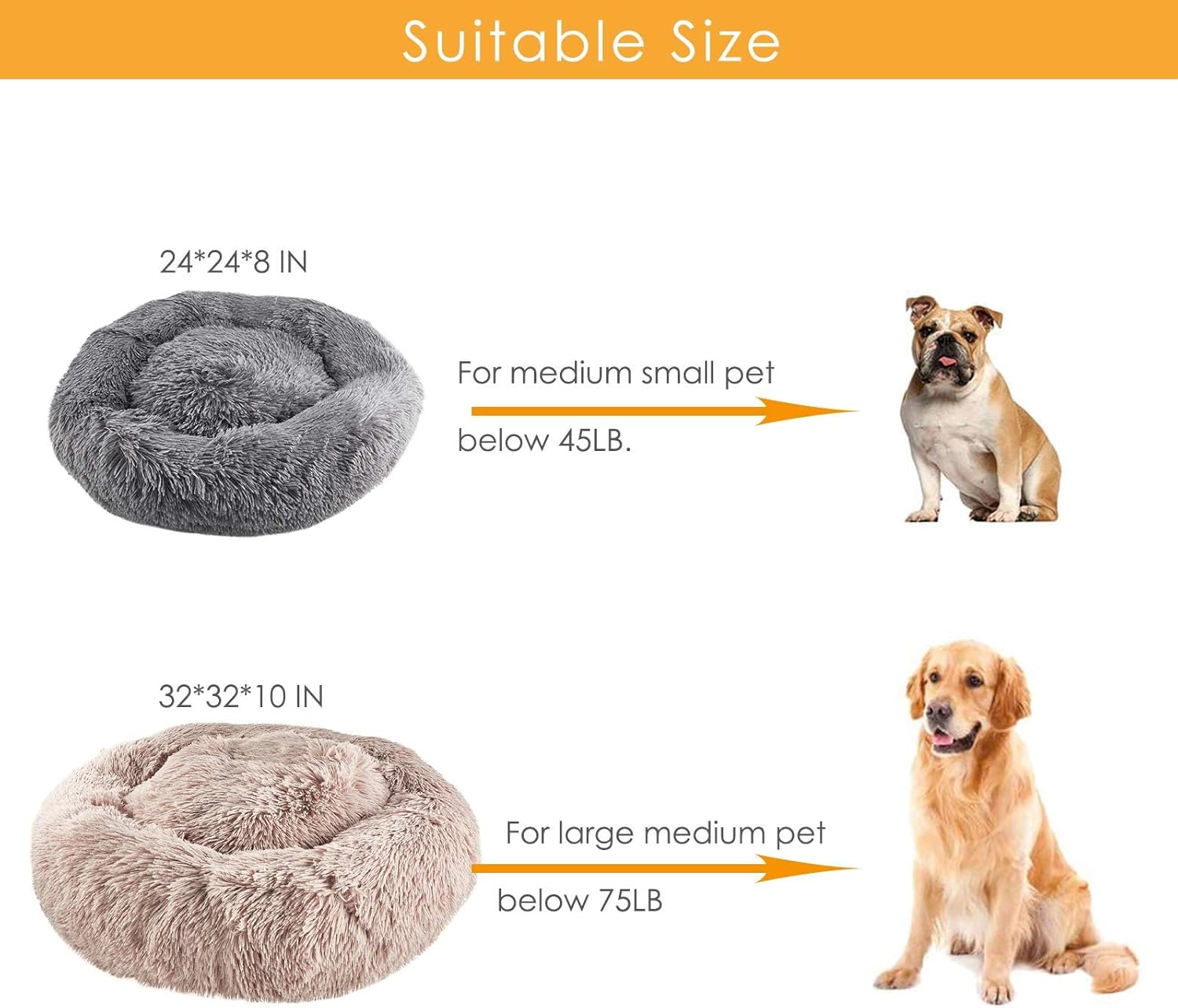 review Calming Dog Cat Bed, Anti-Anxiety Donut Cuddler Warming Cozy Soft Round Bed,Washable Fluffy Faux Fur Plush Cushion Bed for Small Medium Dogs and Cats,Removable Pad (Brown, 32 * 32IN - Below 75LB pet)