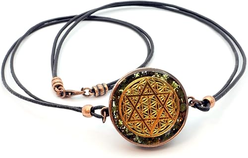 Miniatura 2 de Estrella de David y Flor de la Vida Colgante de Orgón con Peridoto Olivino