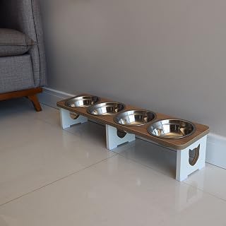 Comedouro Elevado Quadruplo Gato Linear Pet MDF - Inox