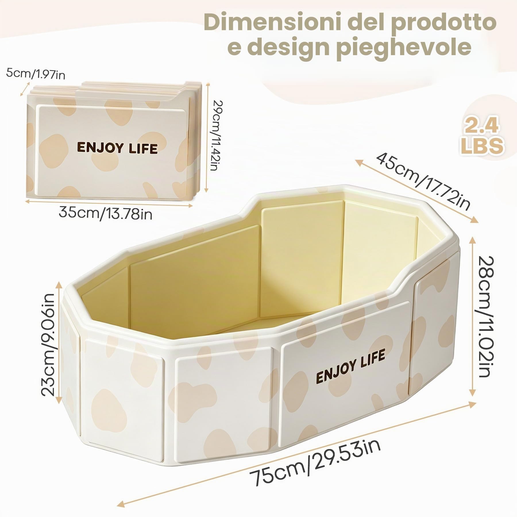 VEEKAY Vasca da Bagno Pieghevole per Bambini, 75x45x28cm Portatile e Salvaspazio, con Tappo di Scarico, Multiuso per Neonati e Bambini 0-8 Anni