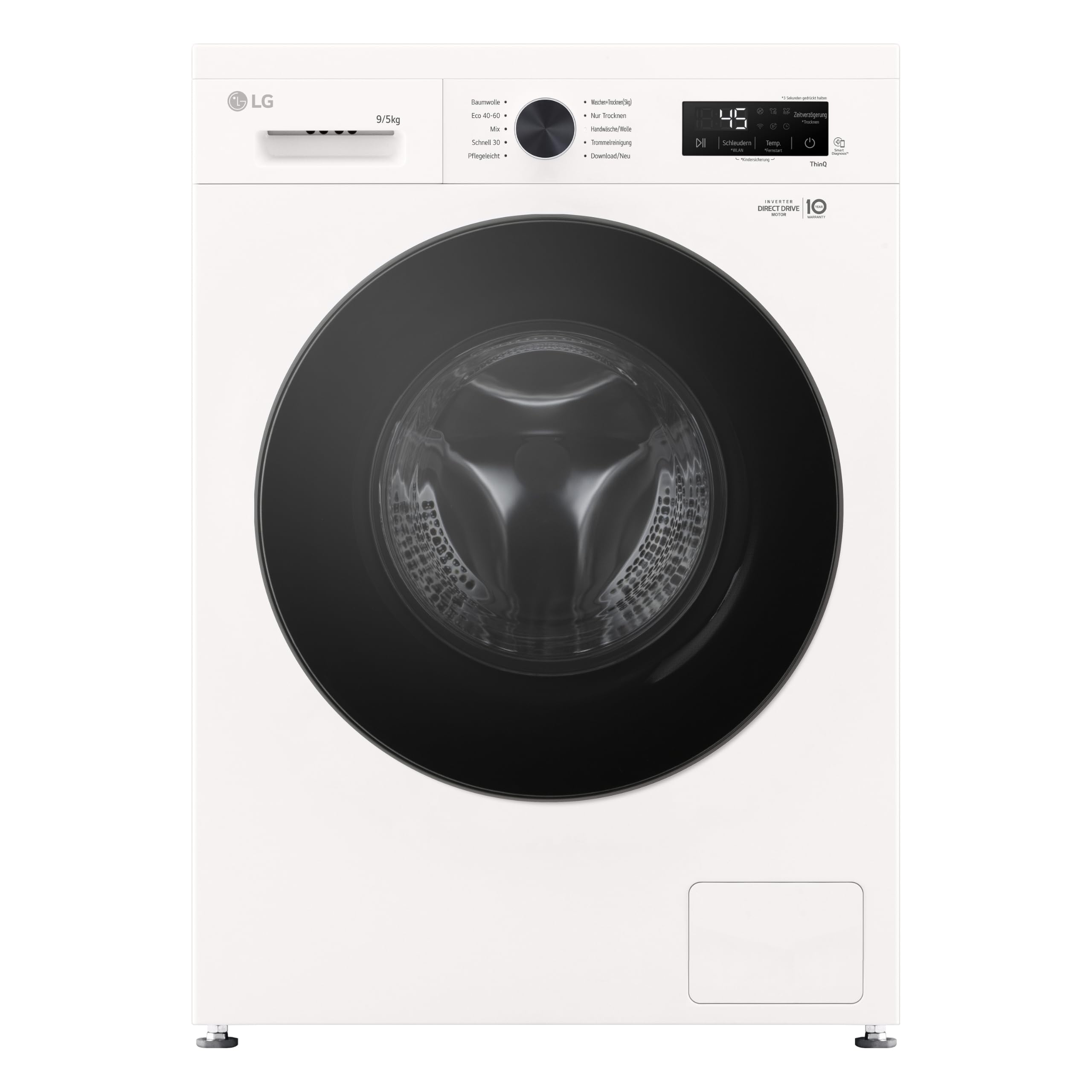 LG W4WB3095Y Waschtrockner (9 kg Waschen/5 kg Trocknen, Energieeffizienzklasse A/E 1.300 U/Min.) mit Steam, AquaLock und 6 Motion, Weiß