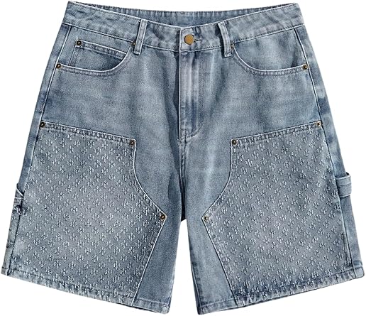 VIPWOLF Mens Punk Washed Jean Shorts Y2K Jorts Vintage Straight Leg Baggy Denim Shorts Grunge Harajuku Streetwear