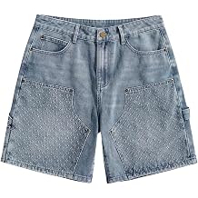 VIPWOLF Men's Punk Washed Jean Shorts Y2K Jorts Vintage Straight Leg Baggy Denim Shorts Grunge Harajuku Streetwear