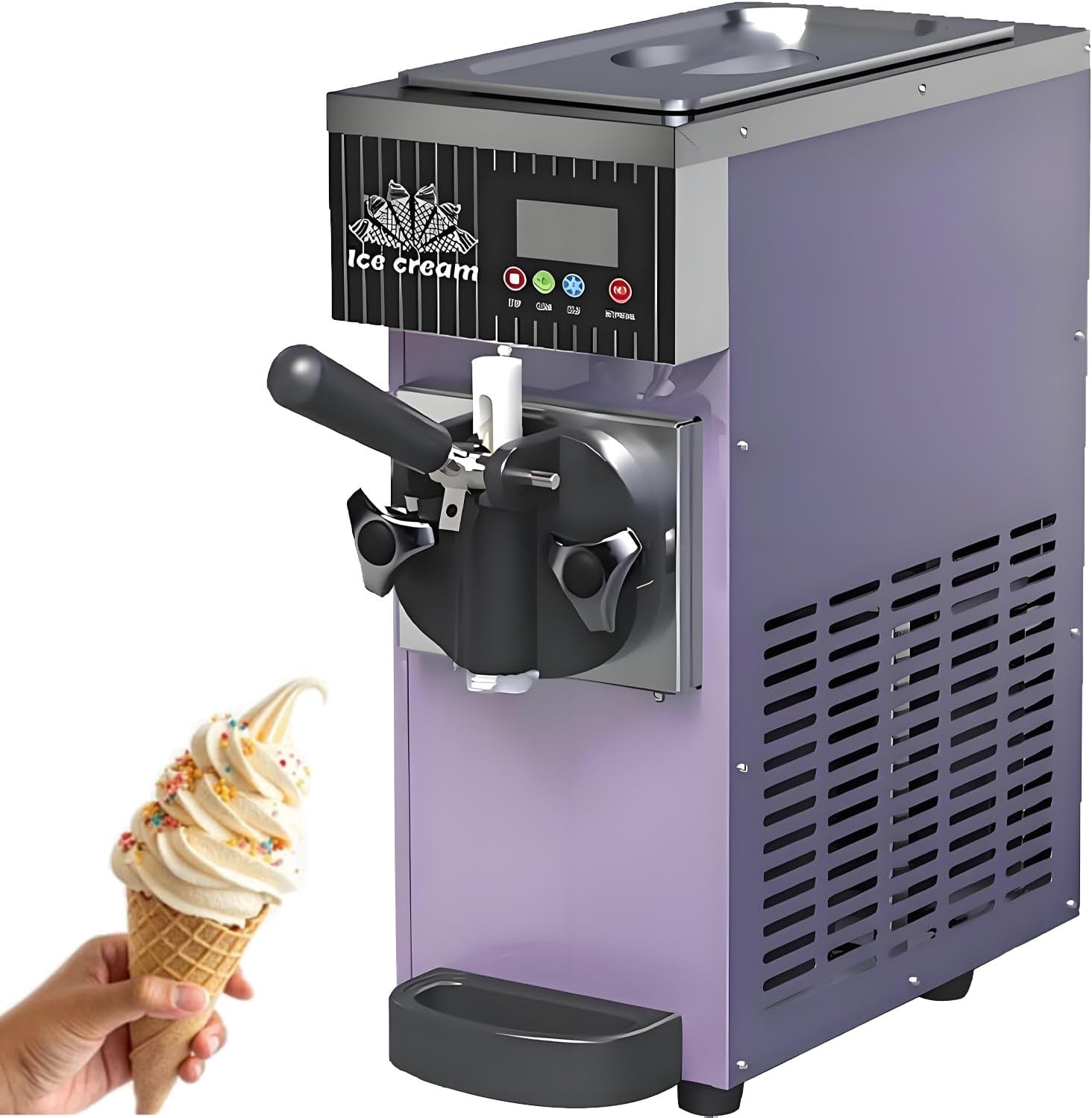 Commercial Ice Cream Maker, Auto Clean Ice Cream Maker, Single Flavor Design, 4-5kg/H Output, LCD Touch Panel & Pre-Cooling, Ideal for Restaurants, Bars and Home Use Purple