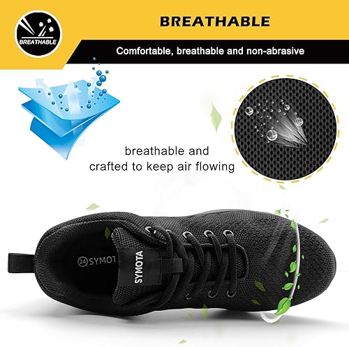 Miniatura 4 de Cómodos zapatos de punta de acero para mujer de pie todo el día negro compuesto aire transpirable ligero mujer cómodo seguridad trabajo zapatillas