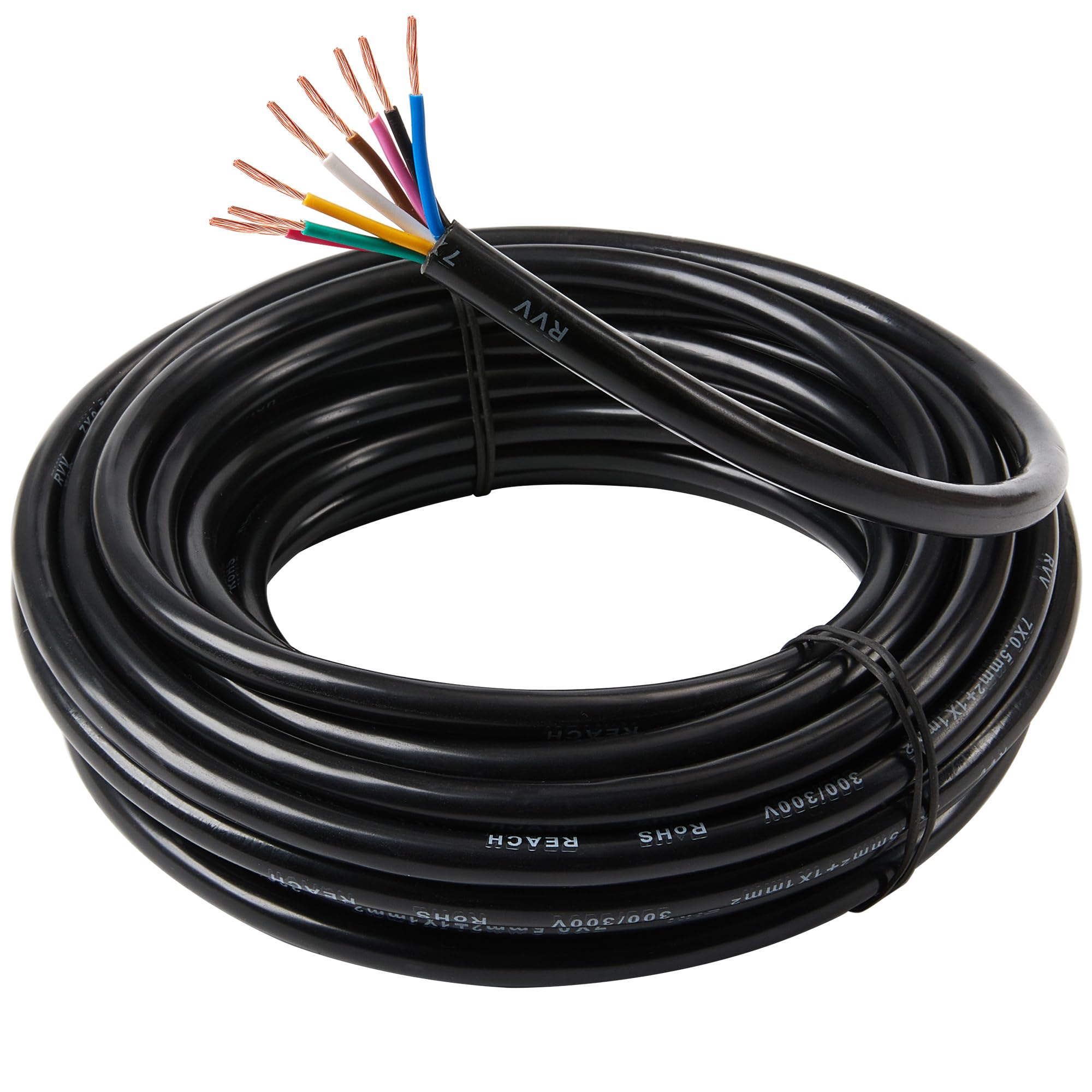 Cavo elettrico per rimorchio da 5 m, 8 fili, 8 fili, 12 V/24 V, cavo rotondo per auto, per rimorchi, roulotte, luci posteriori a LED, cablaggio (7 x 0,5 mm² + 1 x 1,0 mm²)