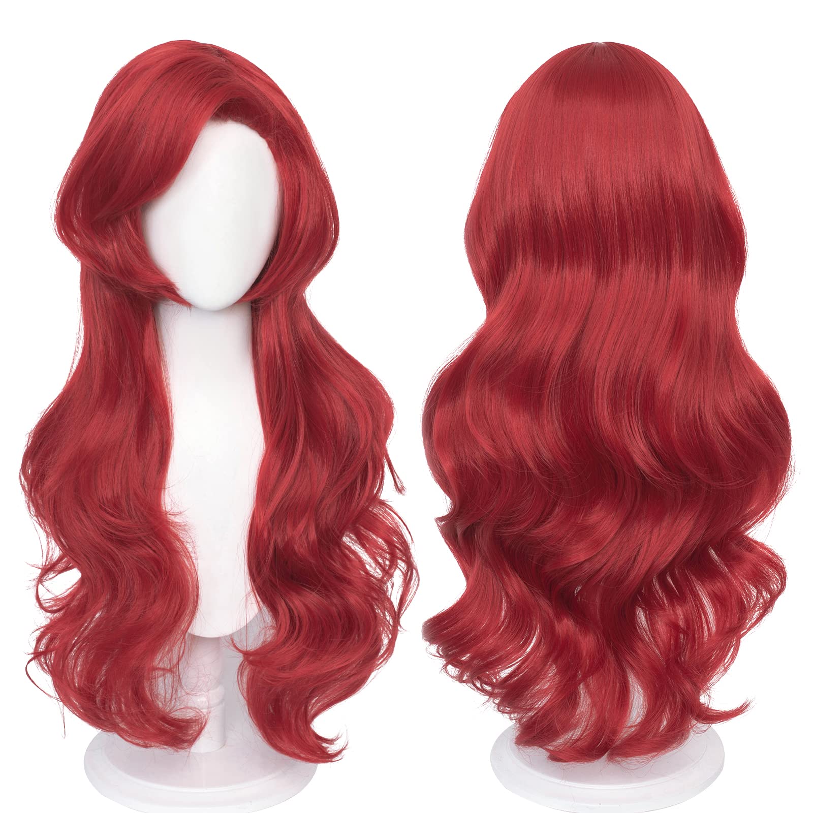Probeauty Mermaid Wig Long Red Curly Body Wave Wig Halloween Cosplay Costume Wigs for Women+Wig Cap