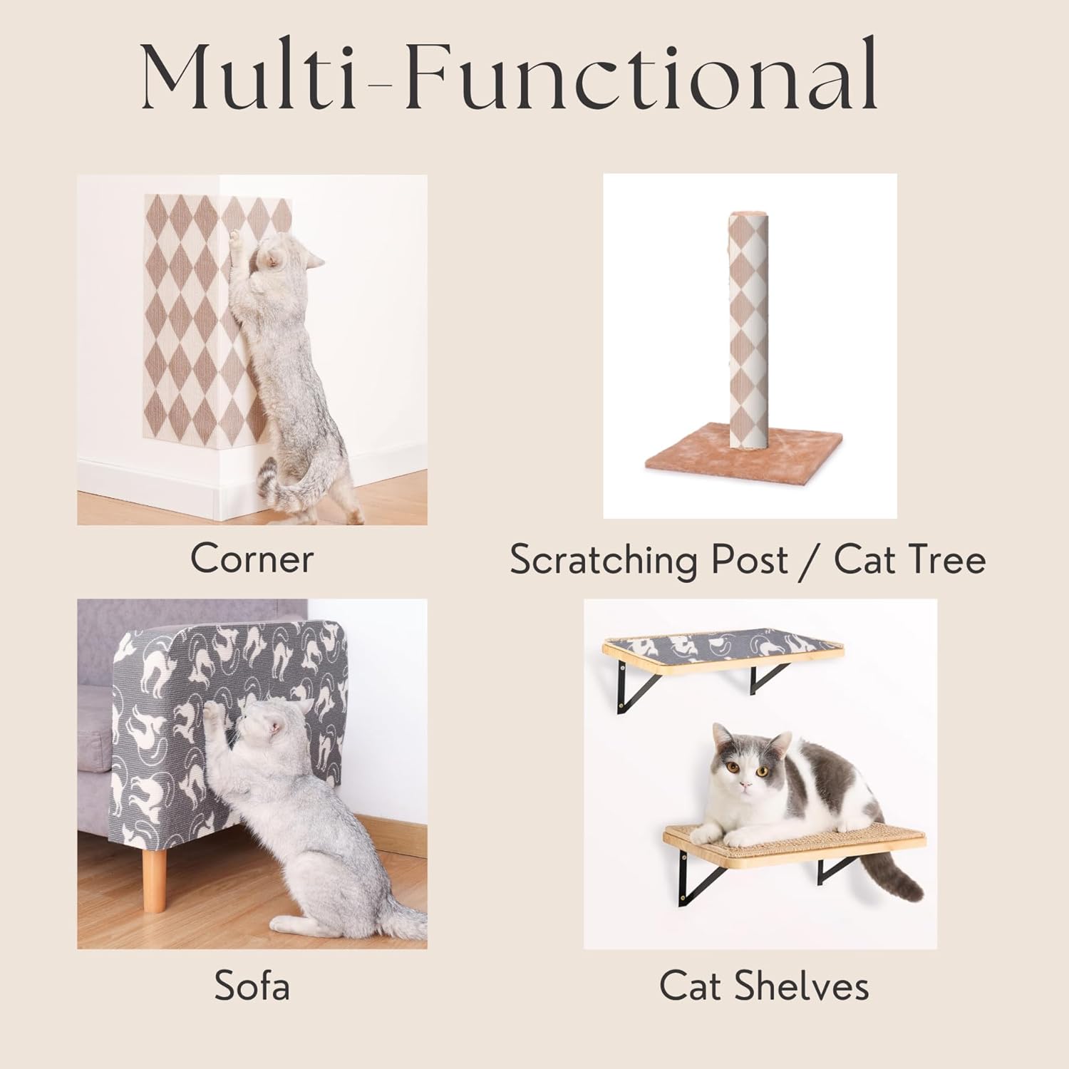 review 2-pk Trimmable DIY Cat Scratching Mat - 39.4’'x15.8’’ - Asisumption Self-Adhesive Pads for Carpet, Cat Tree Shelves Replacement, Cat Climbing Walls and Couch Protector (Brown Diamond)