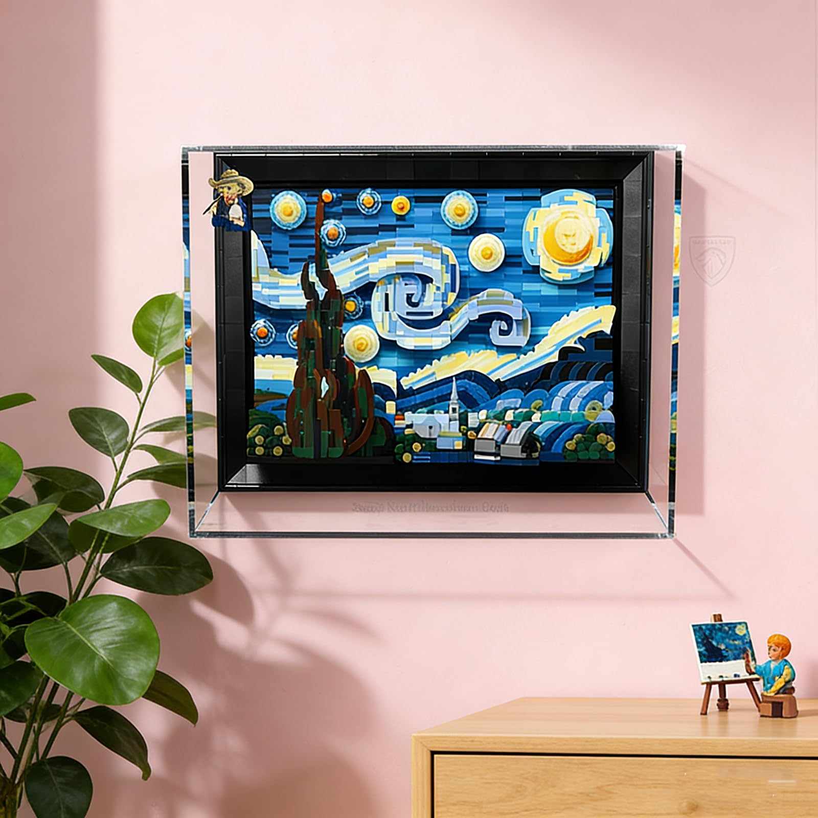 Supporto da parete per LEGO 21333 Van Goghs Notte stellata, vetrina trasparente antipolvere, supporto da parete integrato (modello non incluso)
