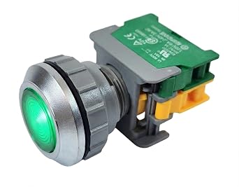 Alpinetech LXB-30 30mm 1NO Momentary Flush Top Push Button Switch 24V LED Illuminated Green