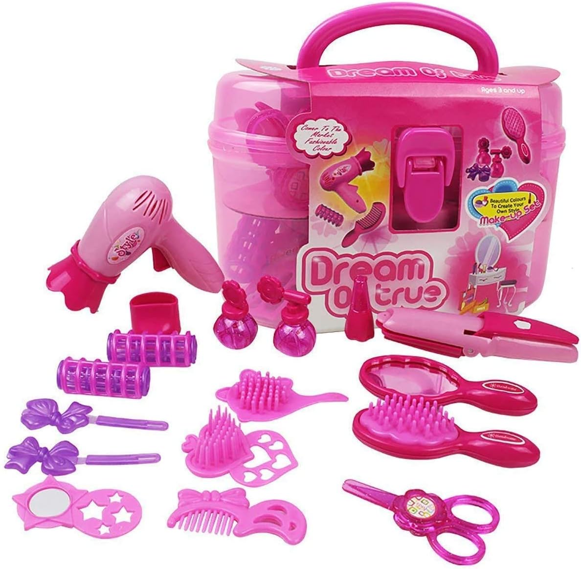 SKEIDO Kids Play Sets Children Makeup Tool Set Girls Toys Pretend Play Including Hair Dryer Comb Curler Scissors Mirror kit Top Set for Little Girls gift