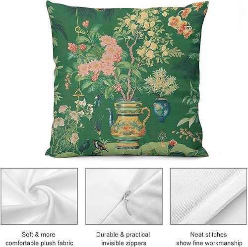 Miniatura 8 de Funda de almohada tradicional de jarrón Ming verde chinoiserie, funda de cojín asiática de 18 x 18 pulgadas, funda de almohada decorativa de jarrón