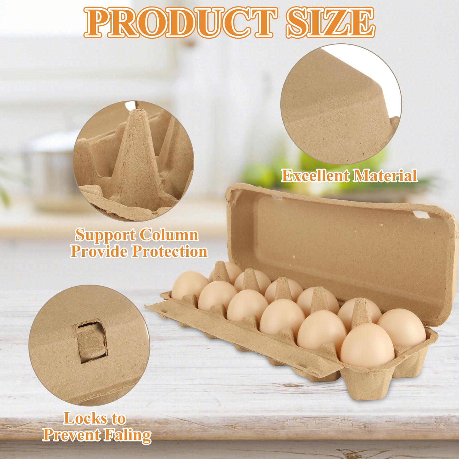 Cajas de cartón para huevos, 12 unidades, cartón para huevos, 20 unidades, cartón con tapa para 12 huevos con pegatinas, biodegradables para huevos (marrón)