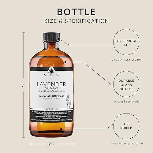 Miniatura 2 de VINEVIDA Aceite esencial de lavanda 4042 de 16 onzas, aceite de lavanda sin diluir 4042 de 16 onzas, aroma de aceite de vela 4042 de lavanda, aromas