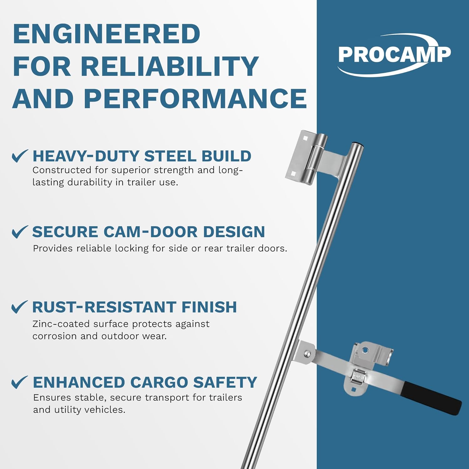 ProCamp 36" Cam Bar Door Lock for Enclosed Trailers & RVs | Heavy-Duty Zinc-Plated Steel Swing Door Latch