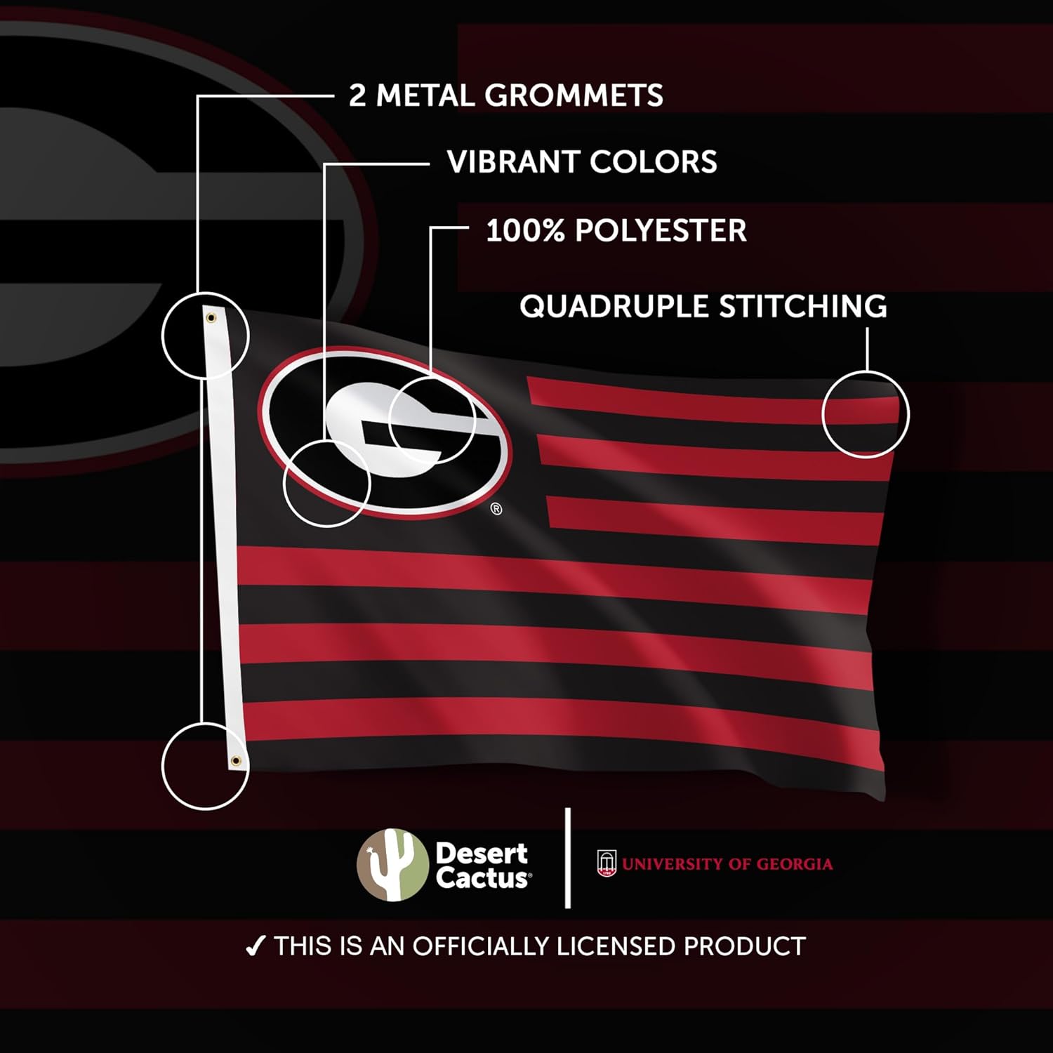 Desert Cactus University of Georgia Indoor and Outdoor 100% Polyester University Flag Banner, 3x5 Feet Bulldogs (Nation) - Image 4