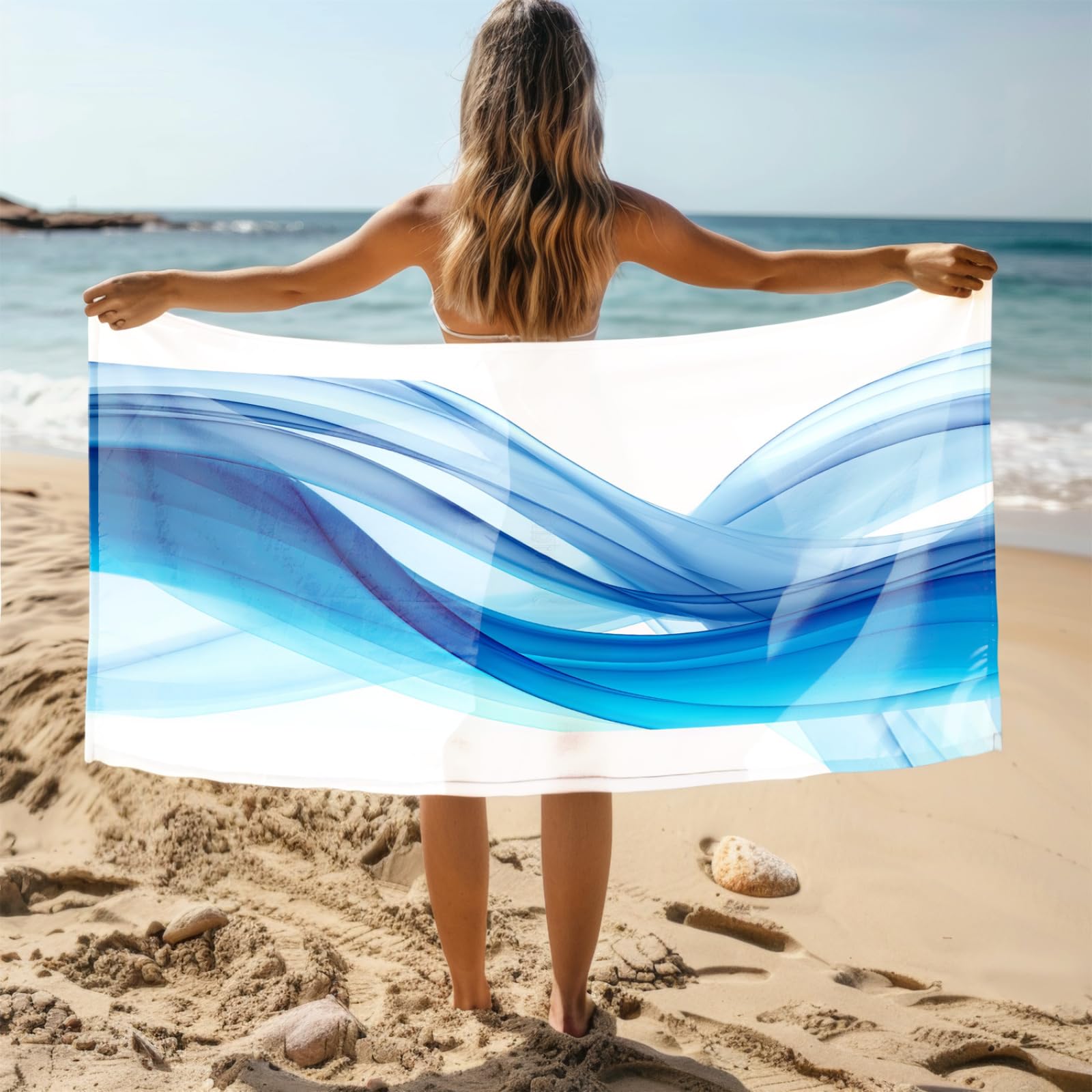 Telo Mare Microfibra 210x230 Geometria Del Gradiente Verde Telo Spiaggia Grande Antisabbia,XXL Asciugamano Mare, Asciugatura Rapida, Stuoia Spiaggia Leggero E Portatile