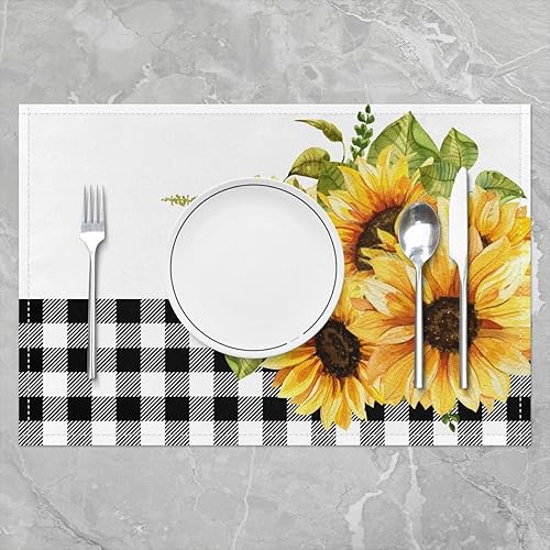 Miniatura 2 de Juego de 4 manteles individuales con diseño de girasoles para comedor, mesa de patio, cocina, estilo francés, romántico, amarillo, floral,