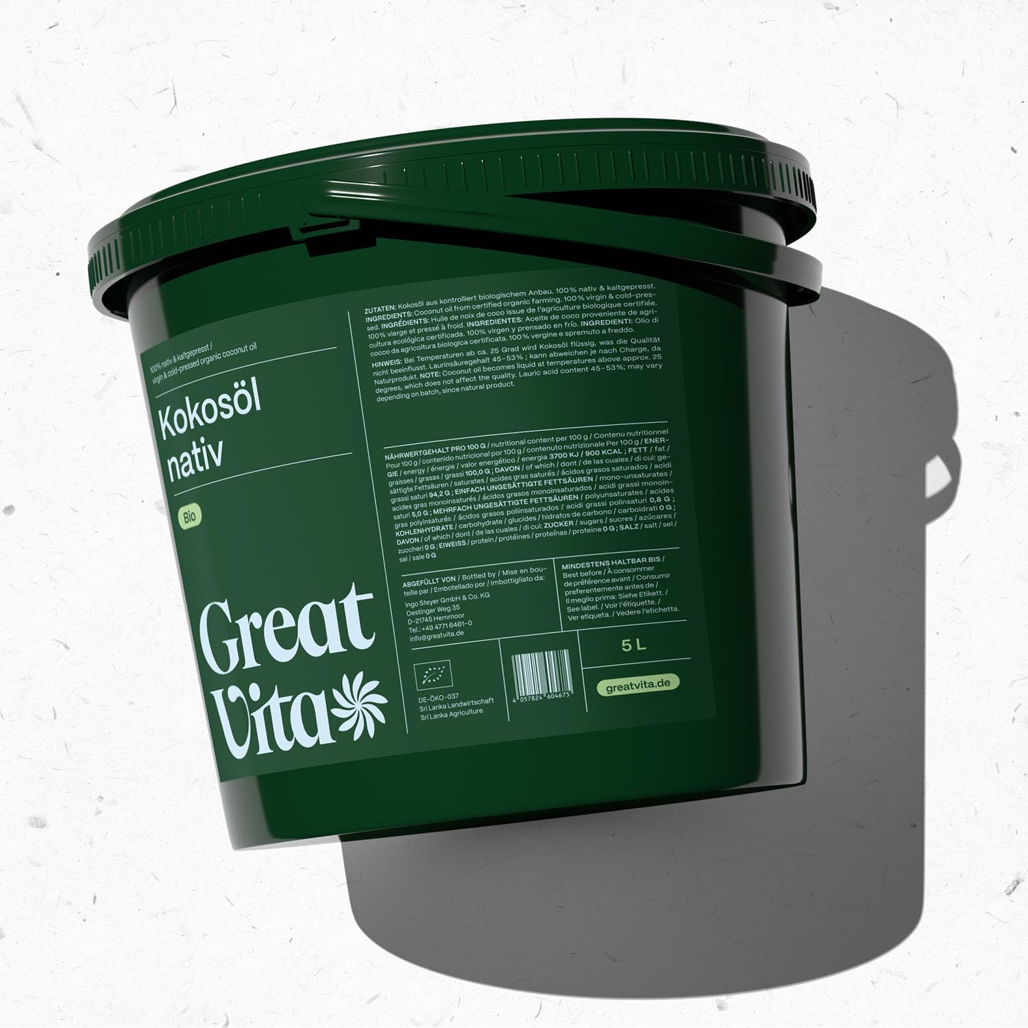 GREAT VITA - Aceite De Coco Orgánico, Nativo, 1 Paquete (1 X 5L) En Un Cubo 5000 ml