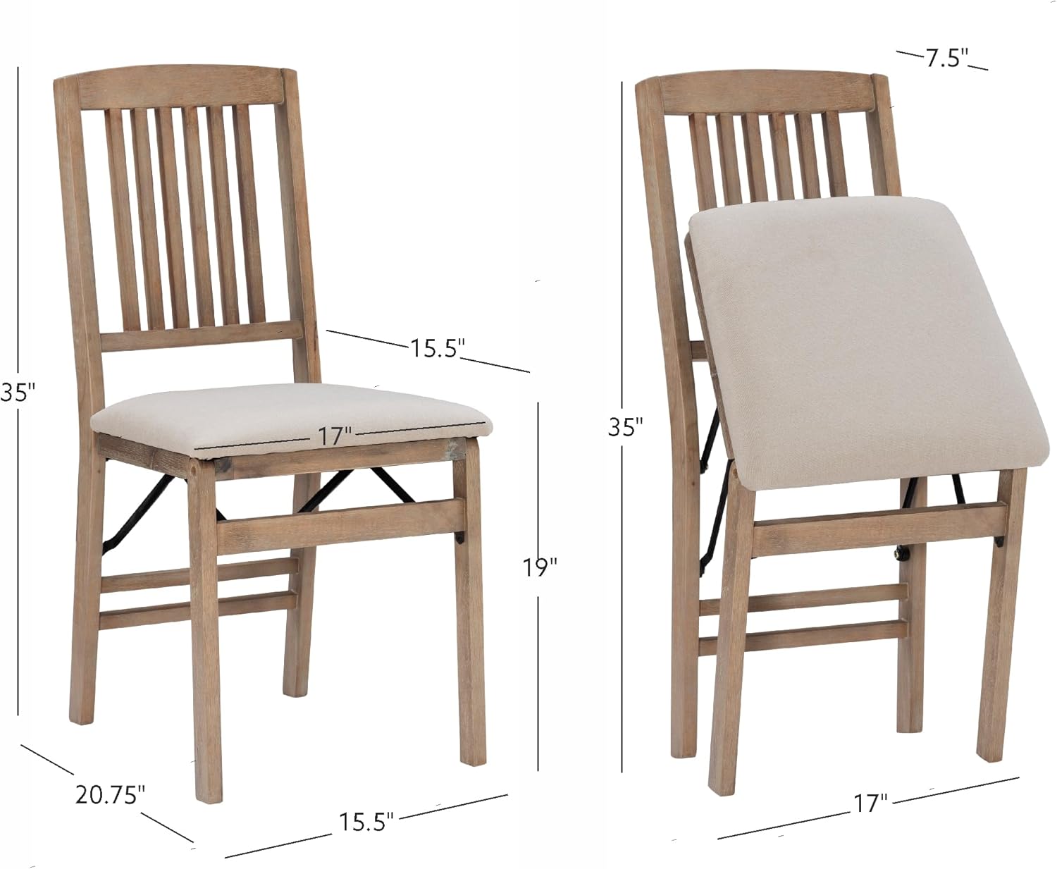 Linon Triena Mission 19" Transitional Wood Back Folding Chairs with Padded Seat, Fully Assembled in Graywash (Set of 2)